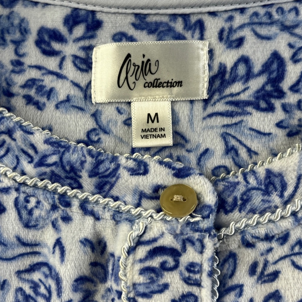 Aria Collection Blue White Floral Nightgown Long Sleeve Sleepwear Medium